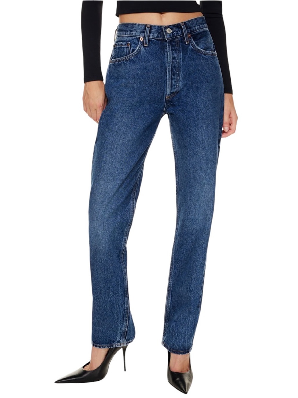 Agolde Lana jeans mid rise straight leg blue denim size 24 excellent condition